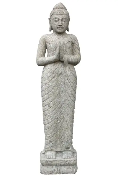 Product image 1 of the product “Standing Buddha, Indian Style - folded hands, in the sizes from 60cm to 200cm, natural finish ”